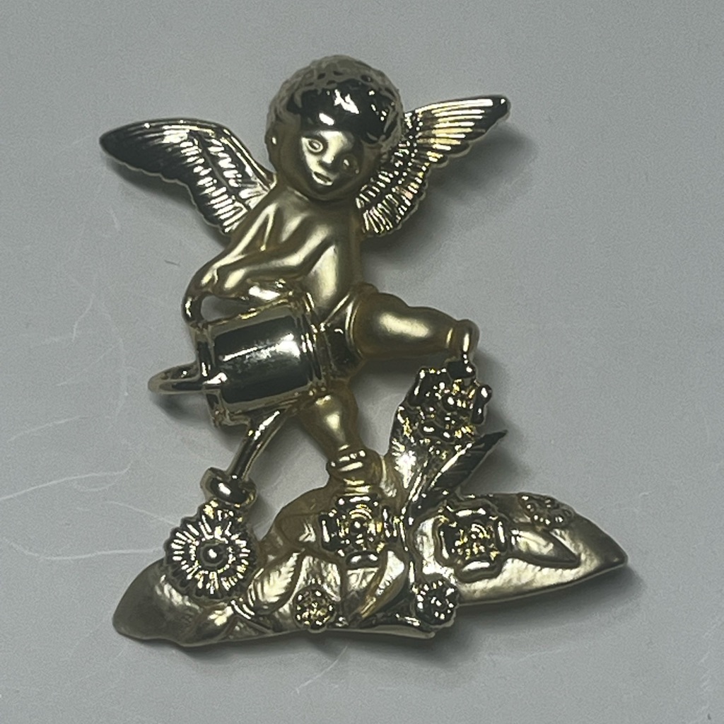Vintage Gold Winged Cherub Brooch